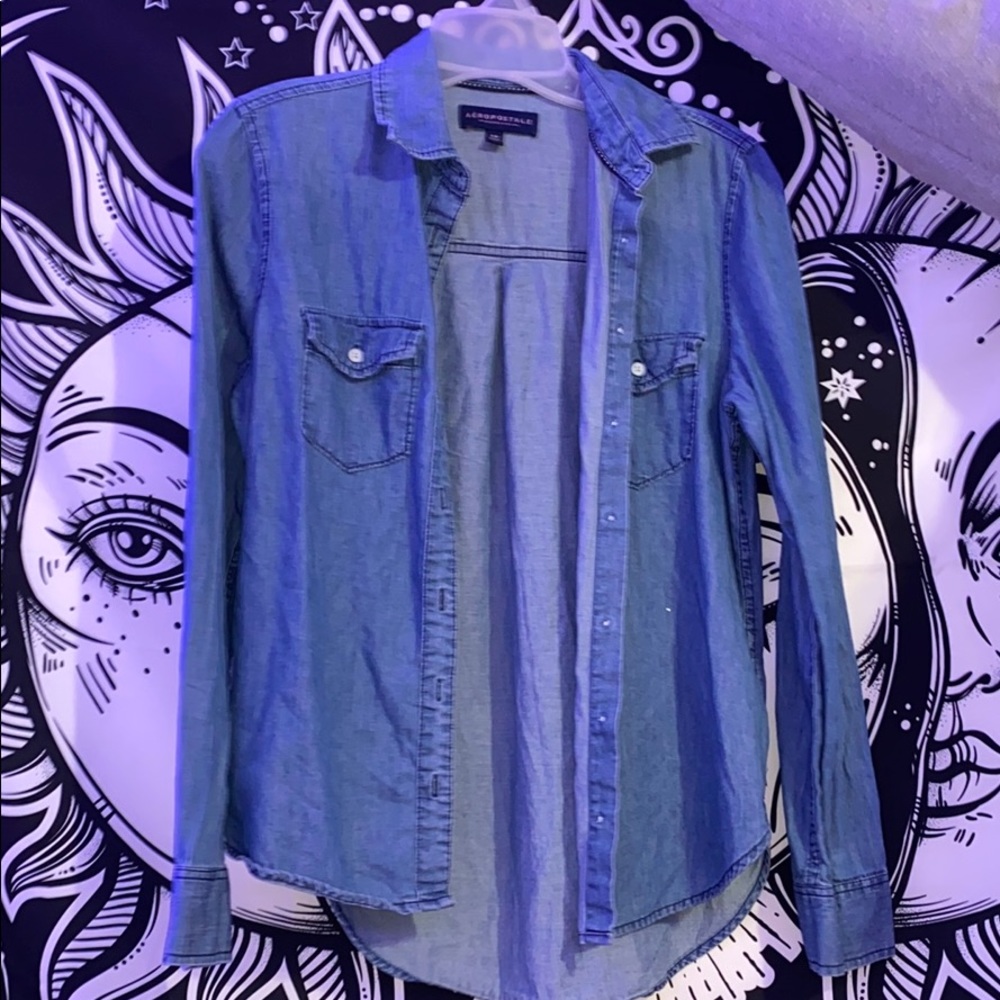 Aeropostale Blue Jean Button Down Long Sleeve
